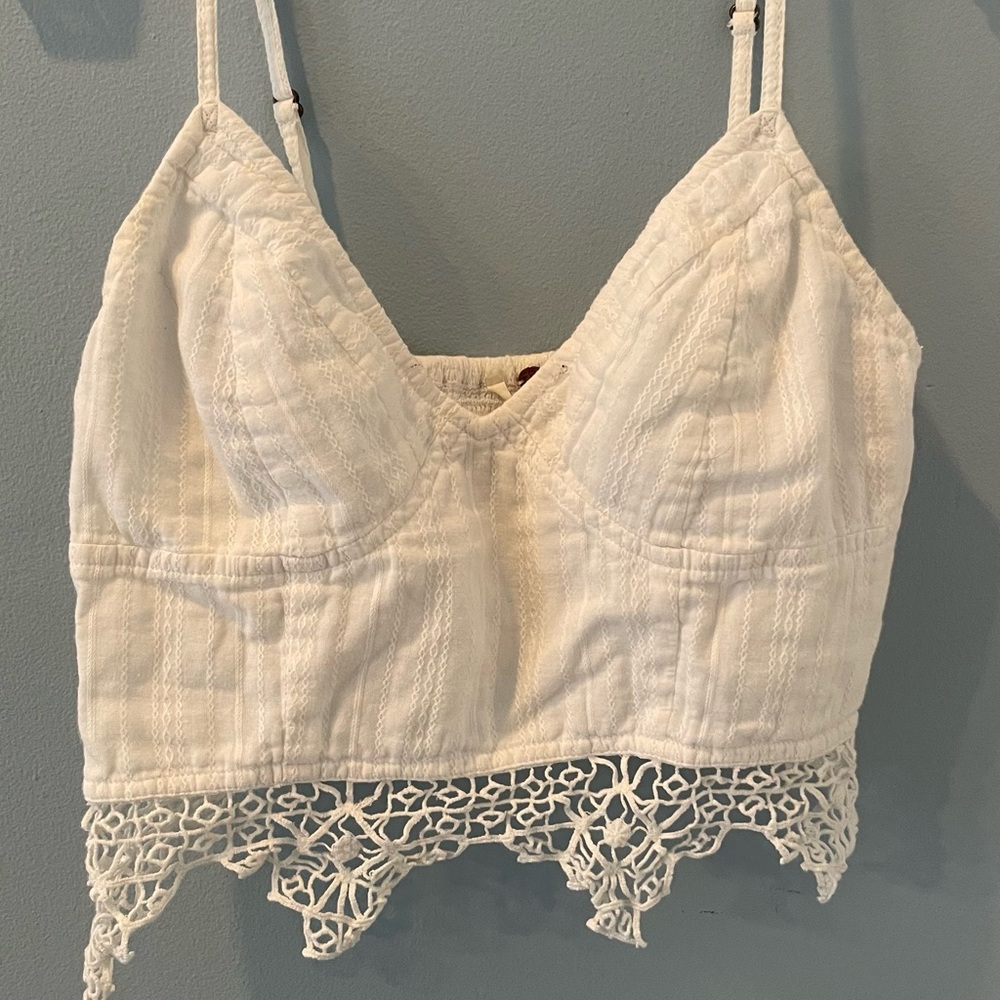 FREE PEOPLE ~FP ONE white crop lace corset top